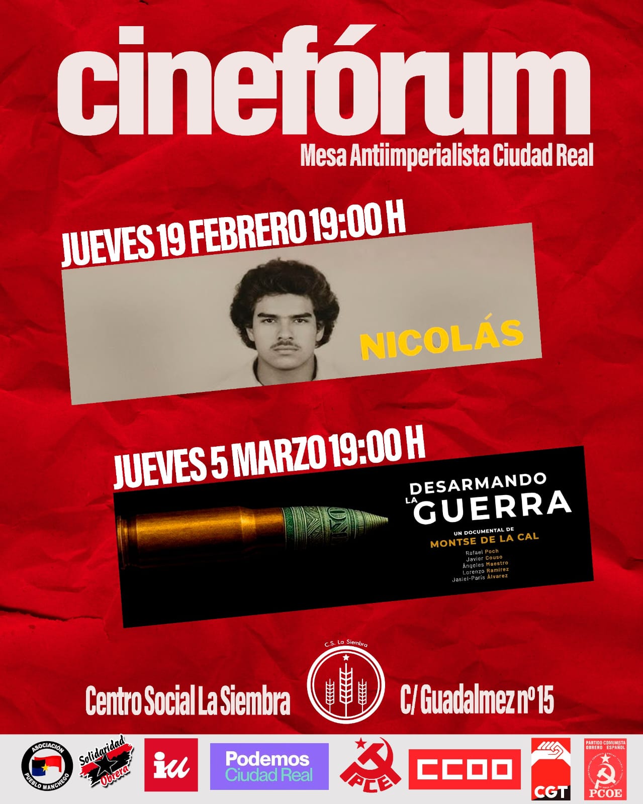 El Partido Comunista anima a asistir al cinefórum antiimperialista de Ciudad Real